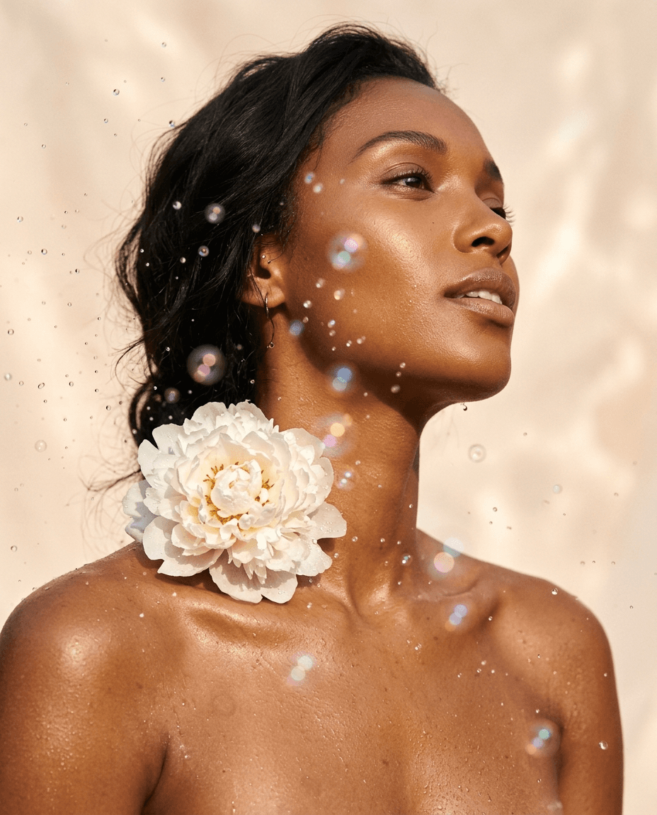 Celestret luxury skincare products arranged on warm marble